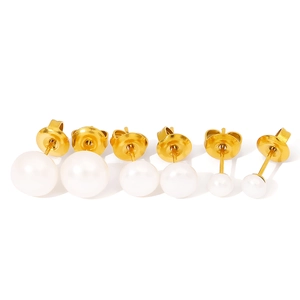 Elegant natural freshwater pearl stud earrings set with minimalist gold plating finish