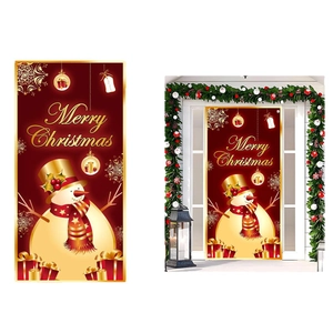 Christmas door banner featuring a cute snowman with golden Merry Christmas lettering