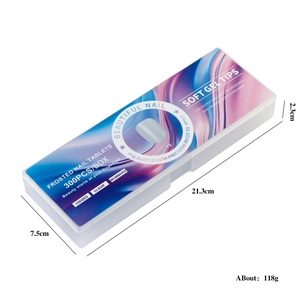 Detail of 300pcs frosted soft gel nail tips set with 15 sizes in a clear storage box