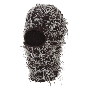 Brown and beige distressed shaggy knit balaclava mask for winter outdoor warmth