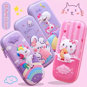 Kids 3D Pencil Case EVA Hard Shell Large Capacity Cartoon Stationery Bag School Students Organizer Cute Embossed Design
