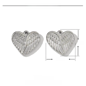 Pair of stainless steel irregular heart wing pendants for DIY jewelry 18mm x 16mm