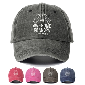 Awesome Grandpa Washed Cotton Baseball Cap Retro Distressed Slogan Embroidery Adjustable Sun Hat For Men Women Gift