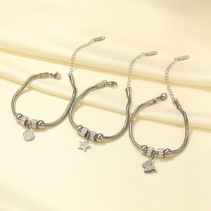 Titanium steel snake chain bracelet set with butterfly and star zircon charms in silver
