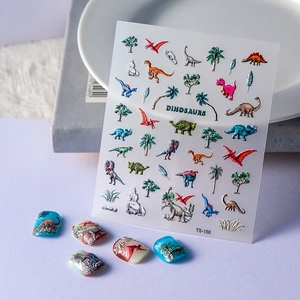 5D Embossed Nail Art Stickers Cartoon Dinosaur Pattern Waterproof Self Adhesive Decals For Kids Women Manicure Decoration