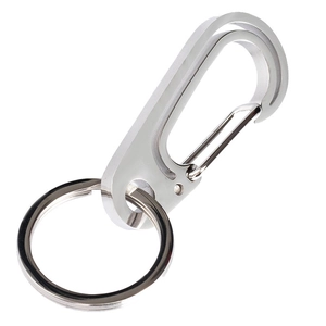 Polished 304 stainless steel carabiner keychain with heavy-duty spring gate and ring