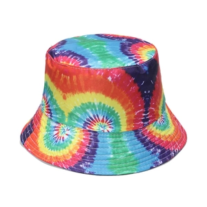 Rainbow spiral tie-dye bucket hat for sun protection with high saturation colorful pattern