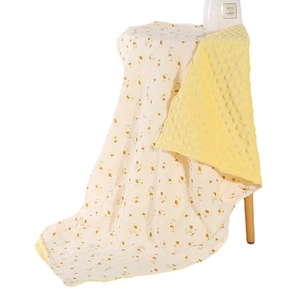 Double-sided floral baby blanket with soft minky dots and breathable cotton muslin