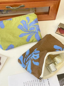 Abstract Flower Canvas Coin Purse Retro Zipper Pouch Portable Makeup Storage Bag For Lipstick Keys Earphones Women