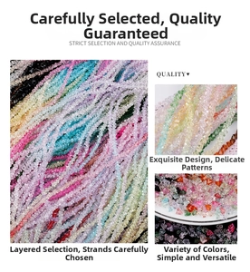 Macro detail of colorful gradient faceted crystal glass beads for DIY jewelry making