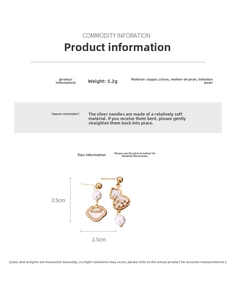 Detailed view of asymmetric gourd earrings featuring zircon, mother of pearl and silver needles