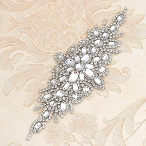 9-piece set of silver glass rhinestone patches for bridal belts and dance dresses