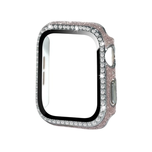Boîtier pailleté or rose pour Apple Watch avec diamants en cristal et protège-écran