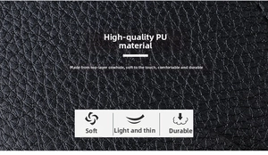 Close-up of black lychee grain texture on soft durable slim men's wallet material