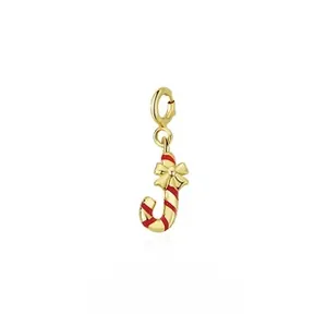 Detail of S925 silver candy cane pendant with red enamel and golden bow for Christmas