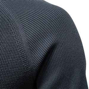 Men's high-quality crew neck knit sweater in deep blue with high-density ribbed texture
