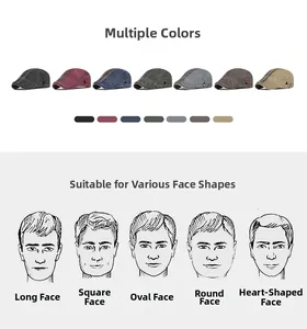 Flat cap color selection chart and facial matching guide for washed cotton ivy hats