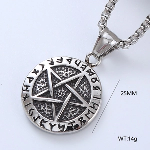 Macro shot of silver Viking pendant with rune engravings showing 25mm diameter and 14g weight