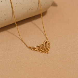 Bohemian gold tassel necklace with 18k gold plated fan fringe pendant for women