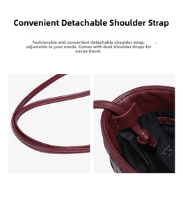 Détail du sac tressé bordeaux avec bandoulières amovibles et réglables en longueur