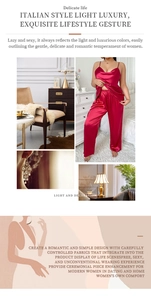 Detail of red satin pajamas set featuring camisole top and pants in luxury lifestyle scene