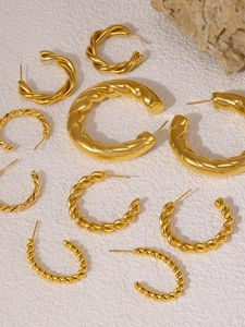 Detailed set of 18K gold plated C-shape twisted rope earrings in various sizes