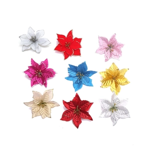 Artificial glitter poinsettia flowers in multiple colors for Christmas tree decoration