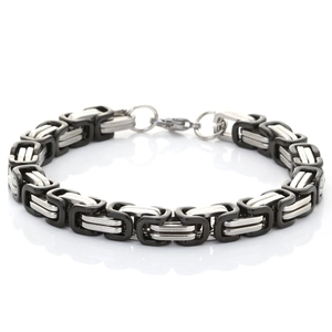 Hip hop punk style titanium steel bracelet for men with black and silver square chain links
