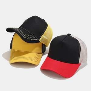 Three assorted breathable mesh trucker caps with contrast visors and cotton front panels