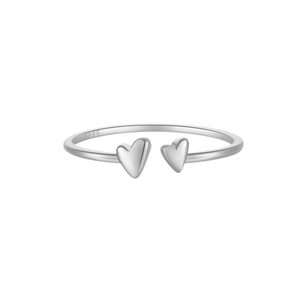 Elegant S925 sterling silver open ring featuring a minimalist double heart design