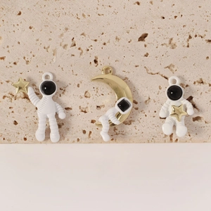 Astronaut charms set in white and gold finish for DIY jewelry making necklaces