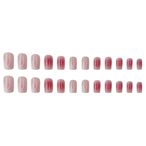 Short square white ombre press-on nails with minimalist geometric V-shaped patterns