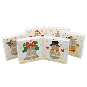 Christmas cardboard gift box with 9 compartments and festive hollow window patterns