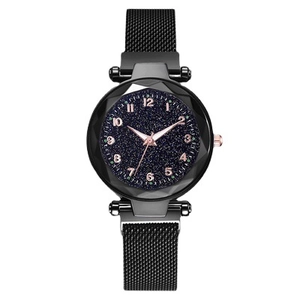 Starry sky dial watch with Milanese mesh strap and rose gold Arabic numerals