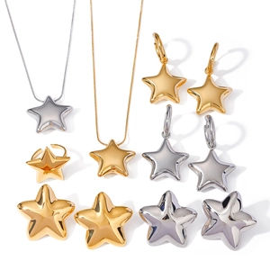 Polished gold and silver stainless steel star jewelry set with necklace earrings and ring