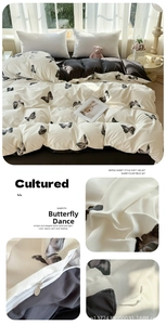 Close-up of soft velvet duvet cover with butterfly prints and delicate zipper details