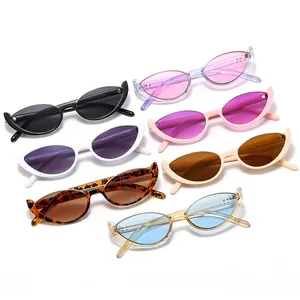 Set of colorful retro narrow cat eye sunglasses for women in seven trendy shades