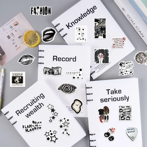 50pcs Y2K black and white aesthetic waterproof stickers for scrapbooking and DIY decor