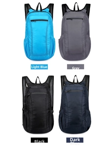 Lightweight foldable backpacks in four colors with water-resistant ripstop nylon texture