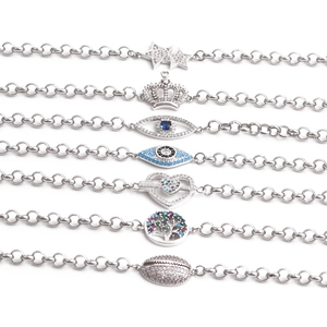 Adjustable copper crown bracelets set with micro-paved zircons and star heart charms