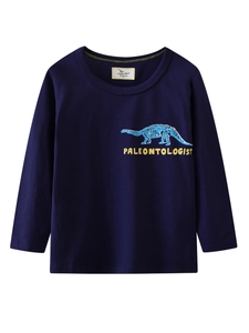 Kids Cotton Long Sleeve T-Shirt Dinosaur Skeleton Print Paleontologist Lettering Boys Soft Round Neck Breathable Tops