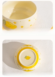 Detailed view of the smooth, round edges and fine glazed texture of the lemon ceramic bowl