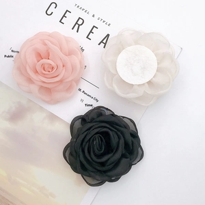 DIY handmade lace fabric rose flowers in pink white and black for phone case decoration