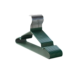 Set di 10 grucce in metallo antiscivolo verde scuro con rivestimento in PVC e tacche
