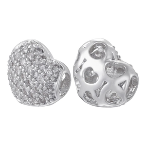 Sparkling heart charms with pave cubic zirconia and hollow design for DIY jewelry