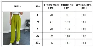 Tableau des tailles détaillé pour pantalon taille haute large avec mesures de longueur