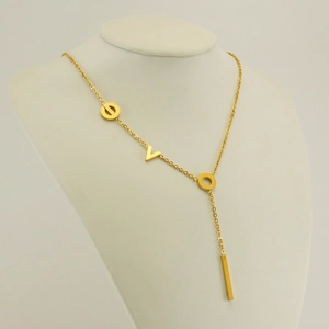 Collier Asymétrique Acier Inoxydable Plaqué Or 18K Lettre LOVE Coquille Ronde Chiffre Romain Pendentif Barre Bijoux Mode Femmes