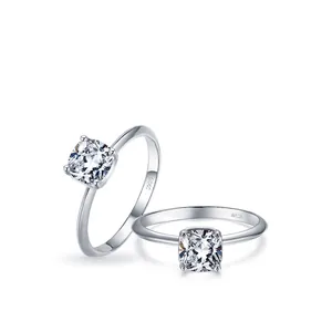 S925 sterling silver rings with square cushion-cut zircon in a classic four-prong setting