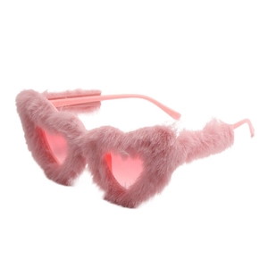 Pink plush heart-shaped sunglasses for kids in a trendy American retro style fashion
