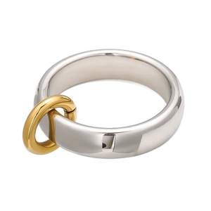 Anello largo minimalista in acciaio inossidabile bicolore argento e oro finitura lucida